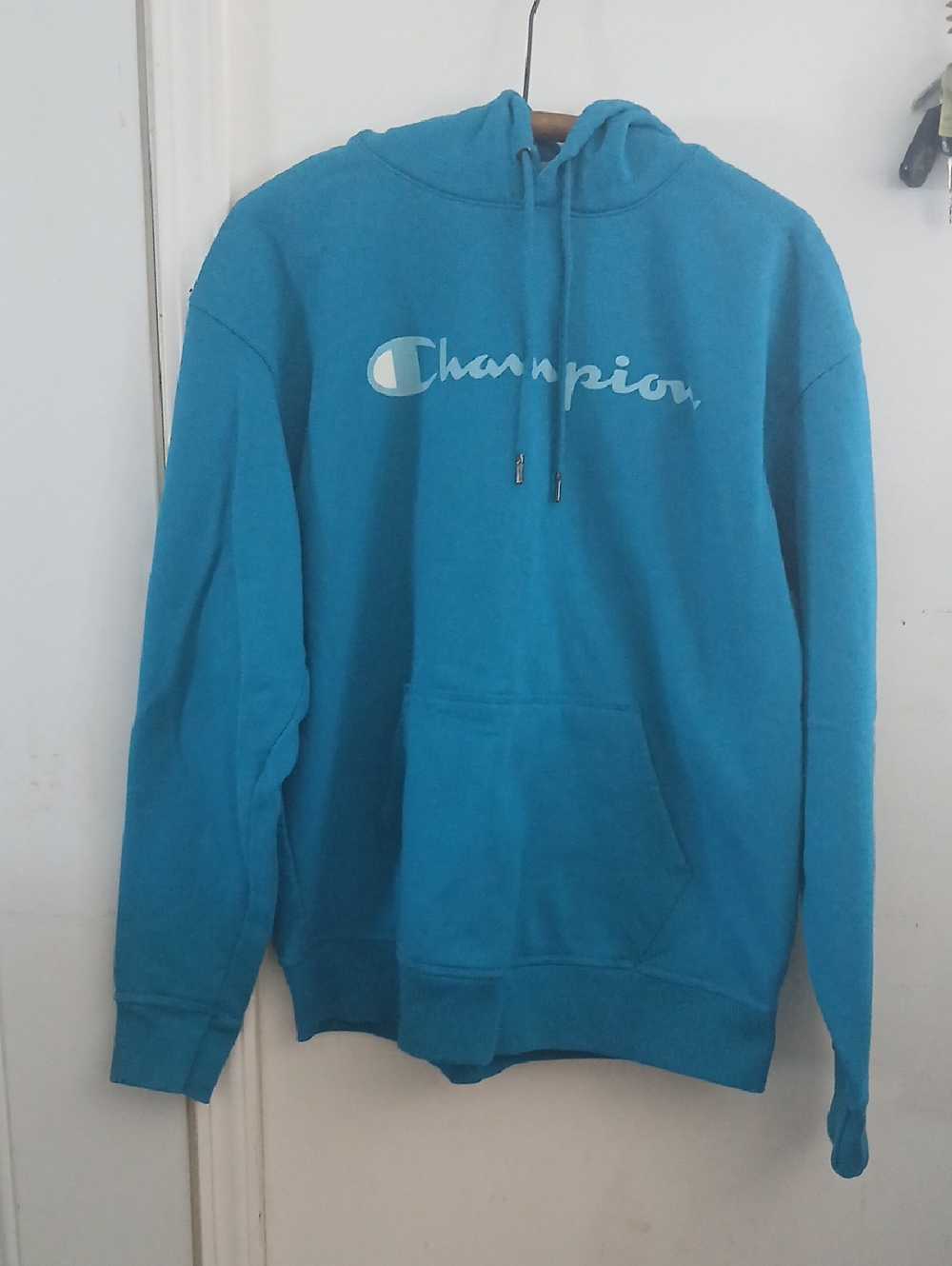Champion Turquoise Pullover Hoodie with Script Logo